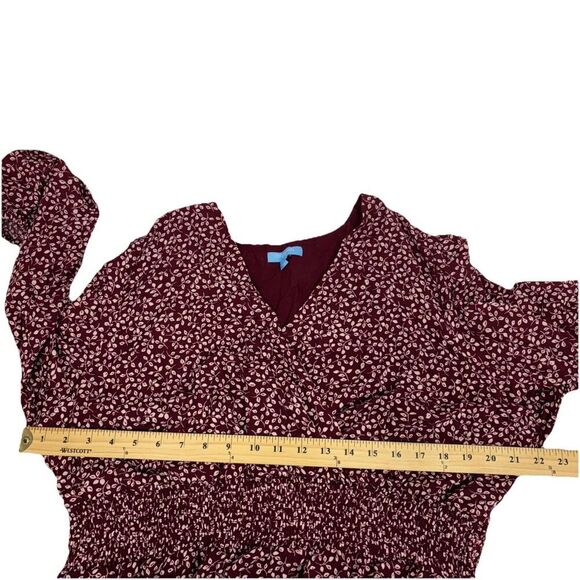 Draper James RSVP Floral Dress Burgundy Wrap Smocked Waist Midi XXL Plus Size - Picture 7 of 10
